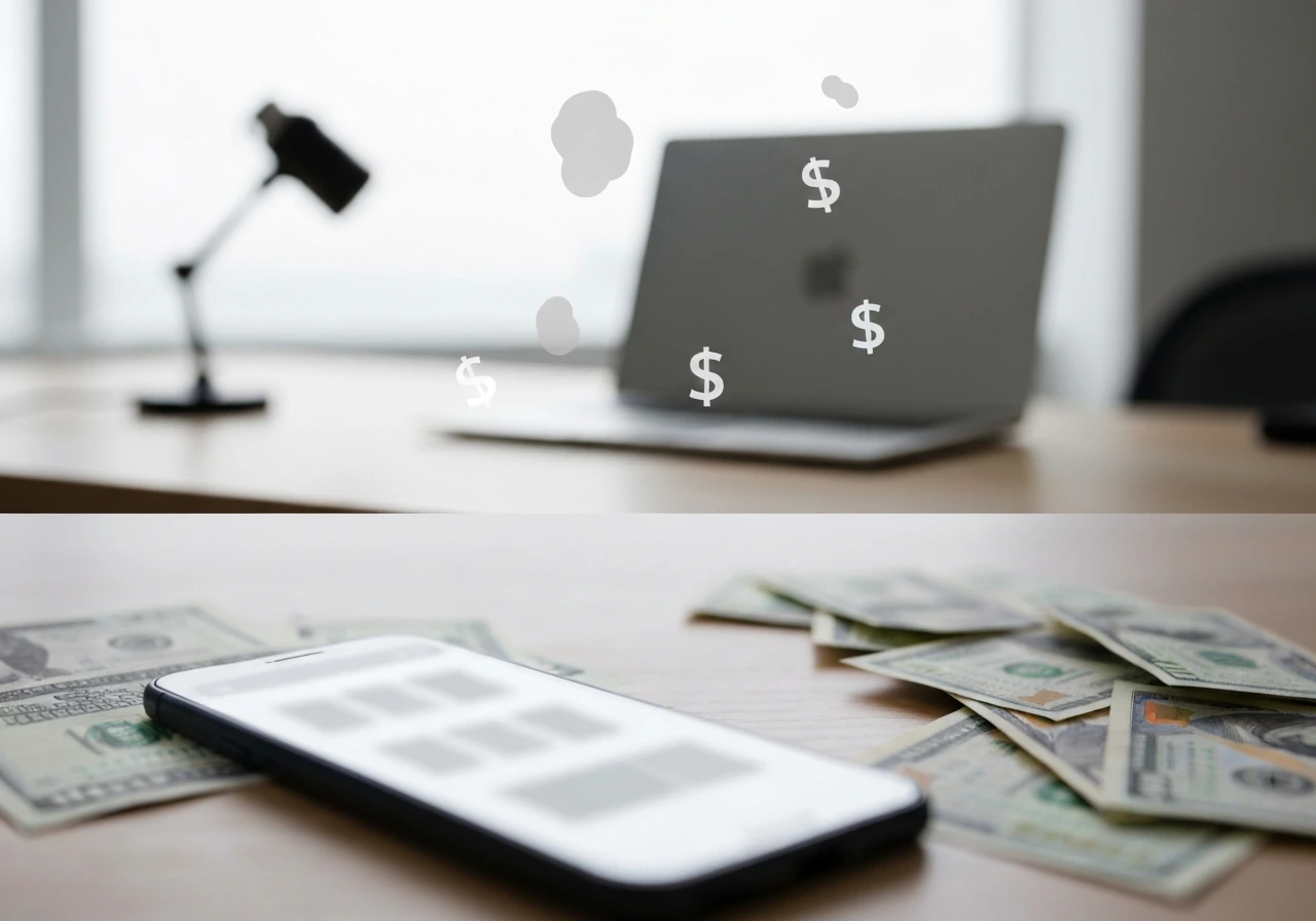 Blurry money and a generic web-news collage suggesting unverifiable net-worth claims, no identifiable person.
